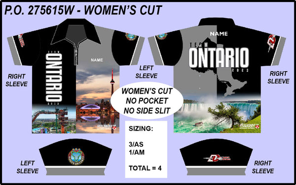 Team Ontario Black Grey - Ladies Zipper Front Dart Shirt