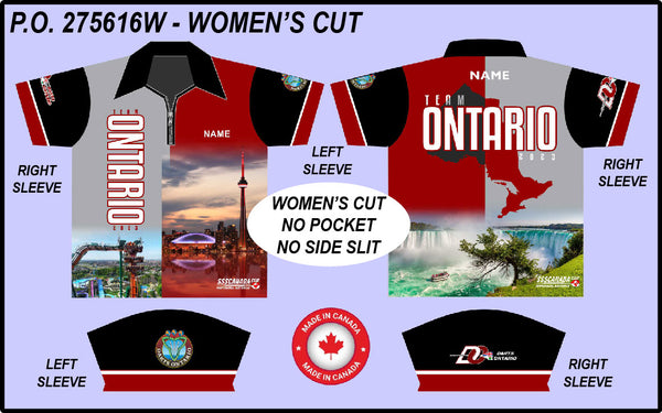 Team Ontario Grey Maroon - Ladies Zipper Front Dart Shirt